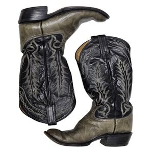 Tony Lama Boots Mens 8.5 Black Grey 6713 Western Cowboy Two Tone Leather Stitch